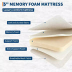 Folding Bed with Mattress for Adults,Portable Rollaway Guest Beds , Foldable Metal Frame Bed with 5 Memory Foam Mattress & Side Storage Pocket