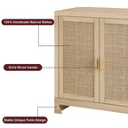 Woven Rattan 4-Door Storage Cabinet, Buffet Sideboard with Shelf, Coffee Bar Console for Kitchen Dining & Living Room, 36H