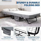 Folding Bed with Mattress for Adults,Portable Rollaway Guest Beds , Foldable Metal Frame Bed with 5 Memory Foam Mattress & Side Storage Pocket
