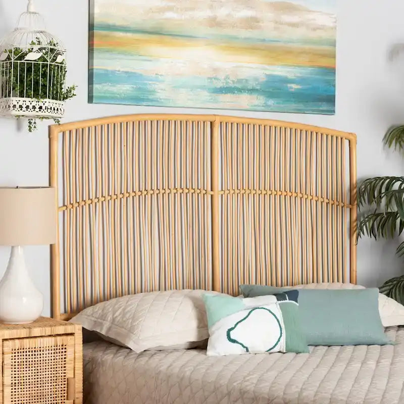Malvina Modern Bohemian Natural Rattan Wall-mountable Headboard-Queen
