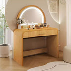 Makeup Vanity Table with Large Mirror and Touch Screen, Vanity Desk with Large Drawer and Arched Corner, Dressing Table for Bedroom