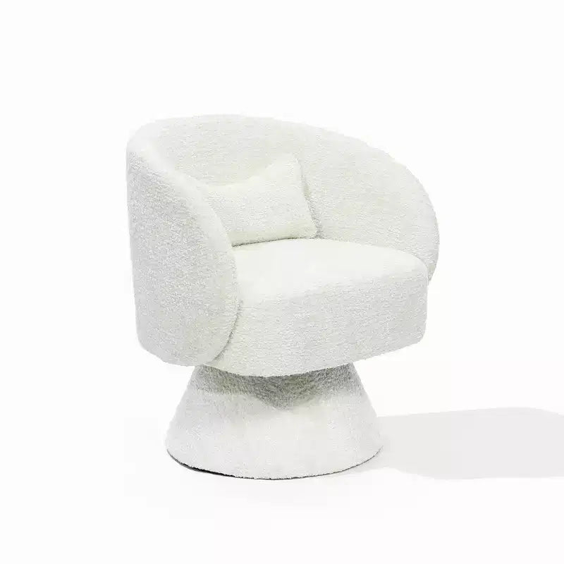 Upholstered Cream Club Swivel Chair with Cream Wood Base, Off-White