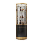 Multiple Levels Glass and Metal Shelf Storage Display Corner Wine Cabinet