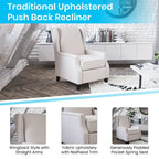 Push Back Wing Back Pocket Spring Recliner with Side Accent Nail Trim