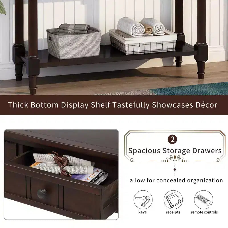 The Misty Moon Daisy Series Console Table Traditional Design with Two Drawers and Bottom Shelf (Espresso)