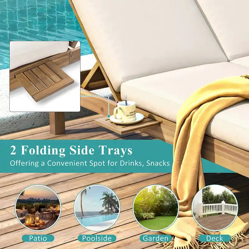5-Position Adjustable 2 Chaise Lounge,Folding Trays for Poolside,Patio
