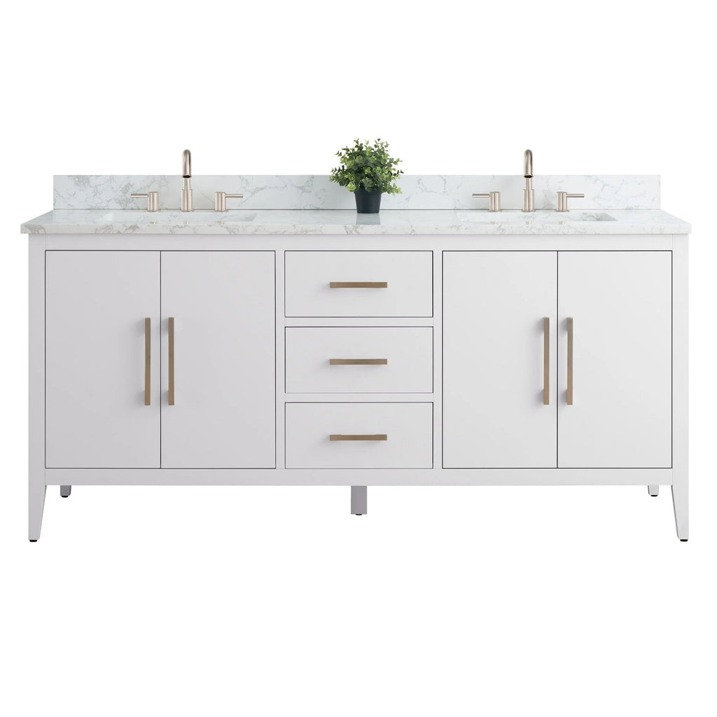 Vanity Art 72 Double Sink Bathroom Vanity Cabinet with Engineered Marble Top
