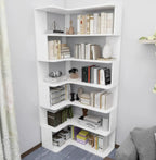Manufactured Wood Corner Bookshelf with 6 Shelves