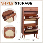 Rattan Panel 1 Drawer 2 Flip-Drawer Shoe Cabinet Particleboard 21.26 W