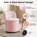 Swivel Vanity Chair with Storage, Upholstered Round Makeup Stool with Back, Soft Padded Barrel Accent Armchair for Bedroom & Living Room