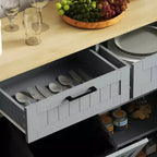 HOMCOM Tilt Out Trash Can Cabinet with Drawers, Farmhouse Kitchen Cabinet with Hidden Trash Can for Kitchen