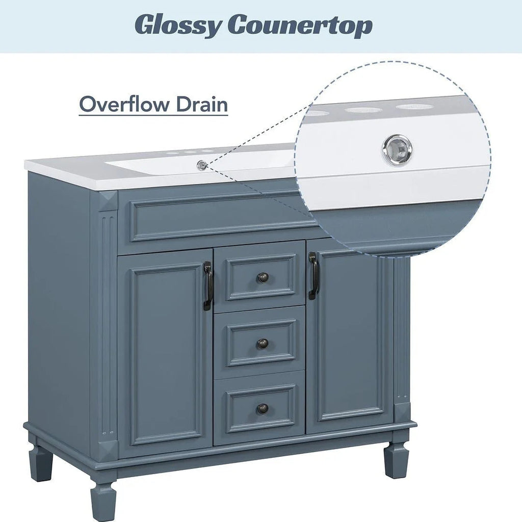 36 Modern Bathroom Vanity with Top Sink and Mirror Cabinet,2 Doors and 2 Drawers