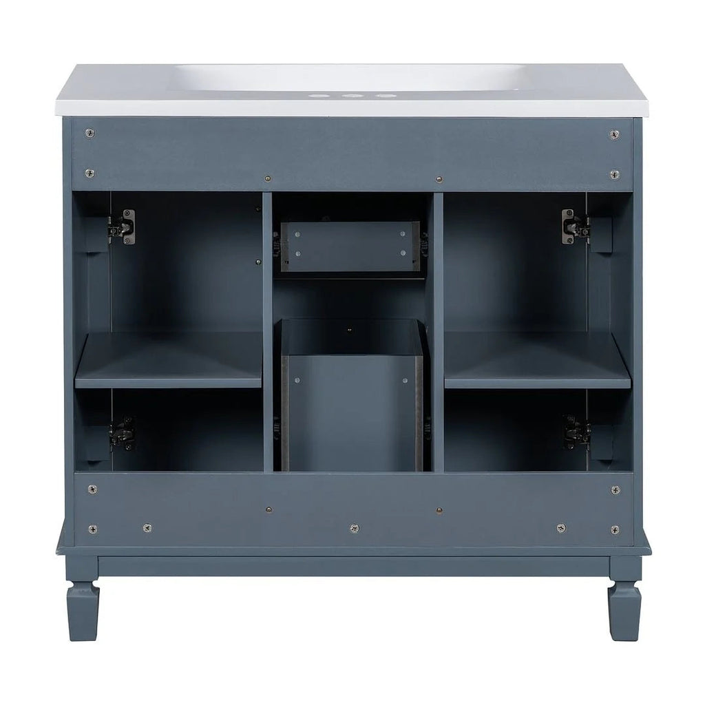 36 Modern Bathroom Vanity with Top Sink and Mirror Cabinet,2 Doors and 2 Drawers