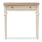 Marquetterie French Provincial Style Weathered Oak & Distressed Wood Console Table - White - Baxton Studio: Vintage, Carved Legs