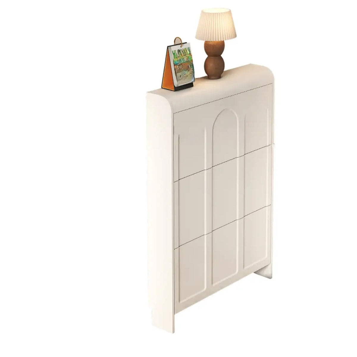 Slim Drop Front 3-Tier White Wood Shoe Storage Cabinet