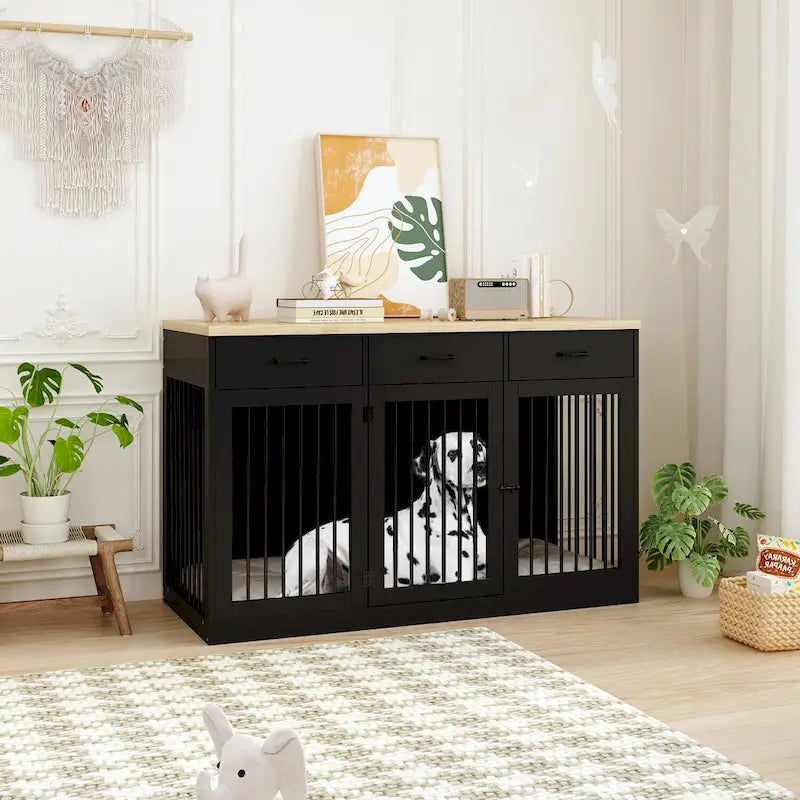 Modern Large Dog Crate with Storage Drawers - Elegant Espresso Finish