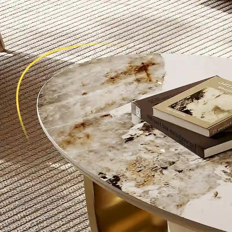 51 Modern Pandora Oval Coffee Table with Glossy Sintered stone top, Luxury Coffee Table, Stainless Steel Legs for Livingroom