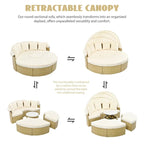 Round Outdoor Daybed Two-Tone Weave Sunbed with Retractable Canopy