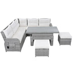 Outdoor Rattan Sectional Sofa Set with Adjustable Table & Recliners